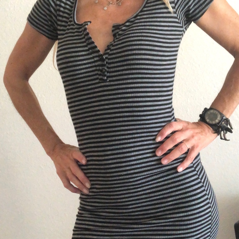 Striped Black and Gray Women's Fitted Dress